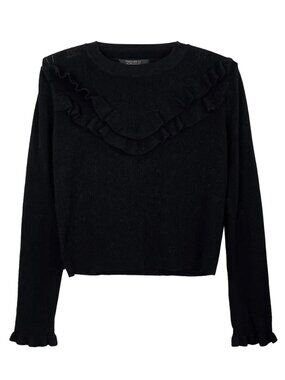 Forever 21 Womens  Medium Black Frill Crewneck Pullover Knit Sweater